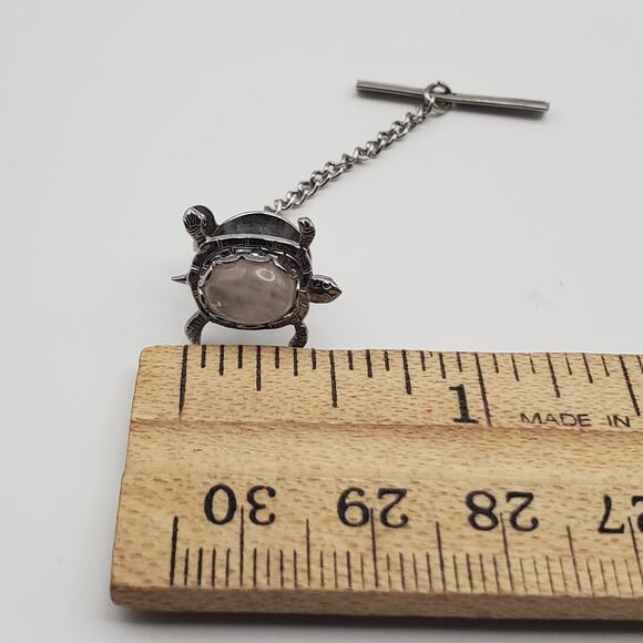 (6) Vtg Silver Tone Stone Cabochon Turtle Tortoise Shaped Tie Tack Chain 1-1/2" - Picture 6 of 7